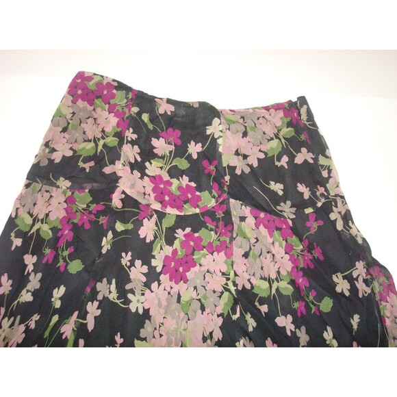 New Womens $125 Ralph Lauren Silk Black Floral Skirt 4 Pink Green Purple Green - Picture 4 of 7